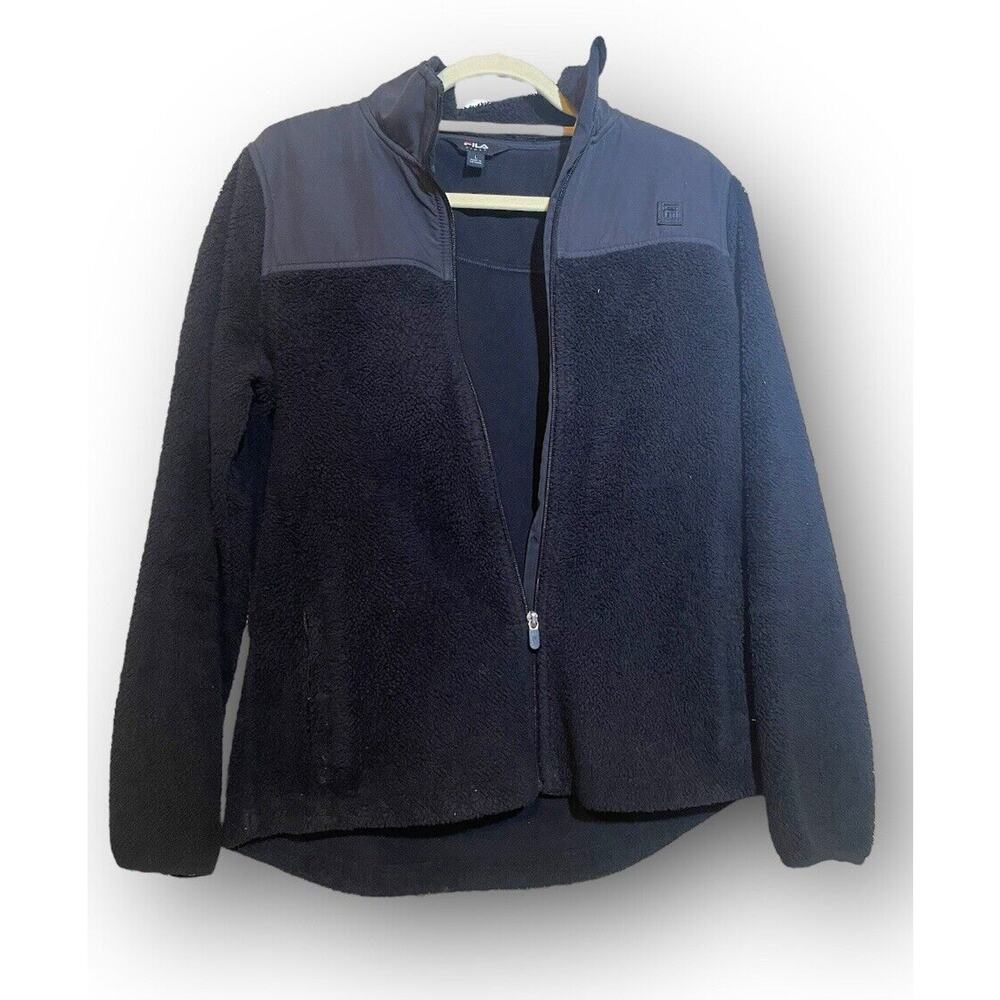 Fila Sport Fleece Jacket Black Women Size Large Faux Fur Lightweight Full Zip